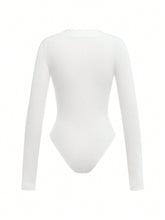 Solid Color Knitted Round Neck Long Sleeve Bodysuit For Women, Casual Slim Fit